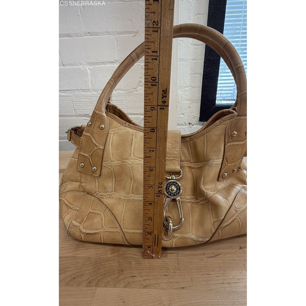 Dooney & Bourke Tan Belvedere Croc Embossed Leather Logo Lock Hobo Bag Large - Picture 7 of 11